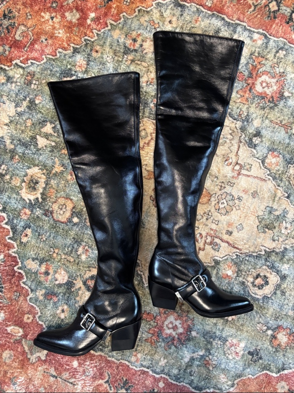 Chloe Black Rylee Leather Over-the-Knee Buckle Boots